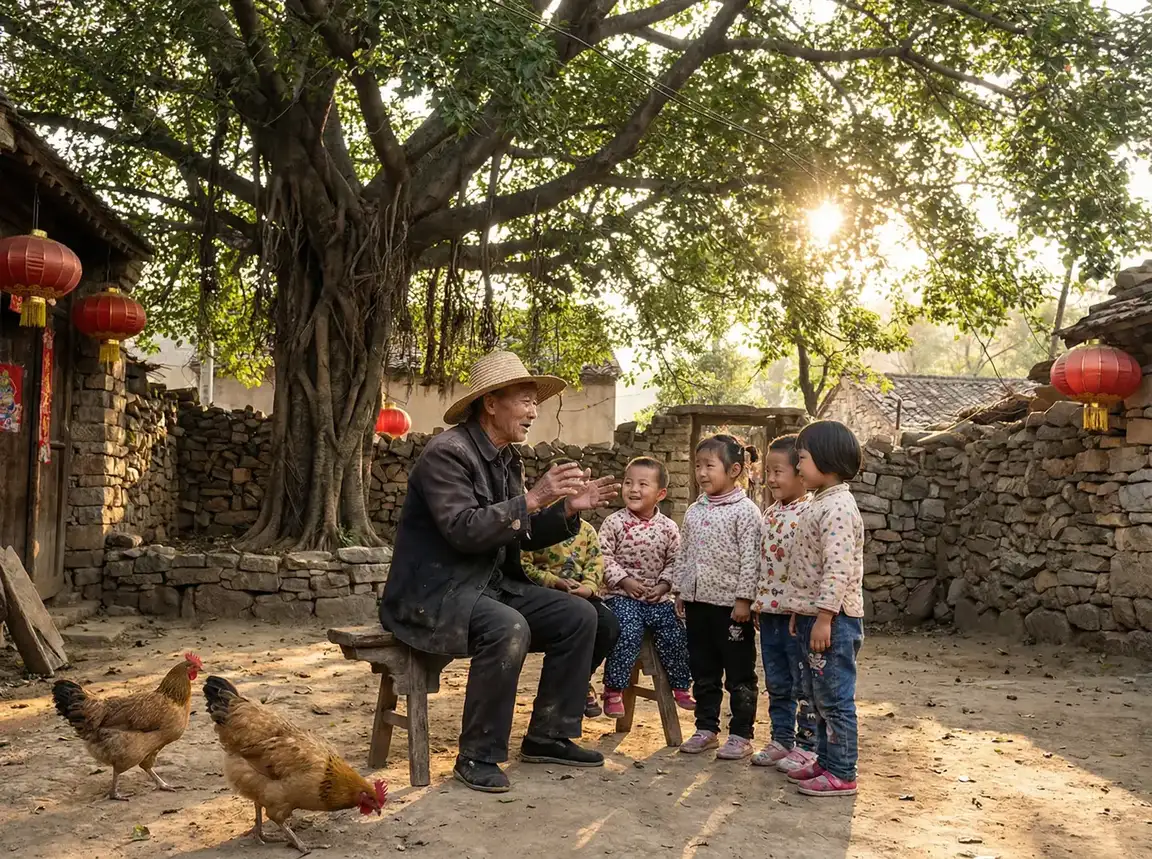 老人在大榕树下给孩子们讲故事 - 终极教师 电视剧 乡村记忆